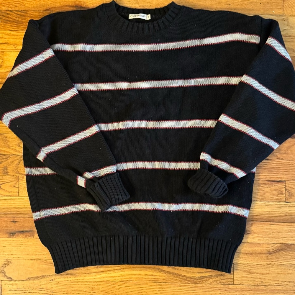 Carmar Black and Gray Striped Crewneck Sweater